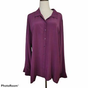 Eileen Fisher Dark Purple Silk Button Down Women's